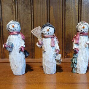 Cute Resin Snowman Figurines Vintage Christmas Holiday Set of 4